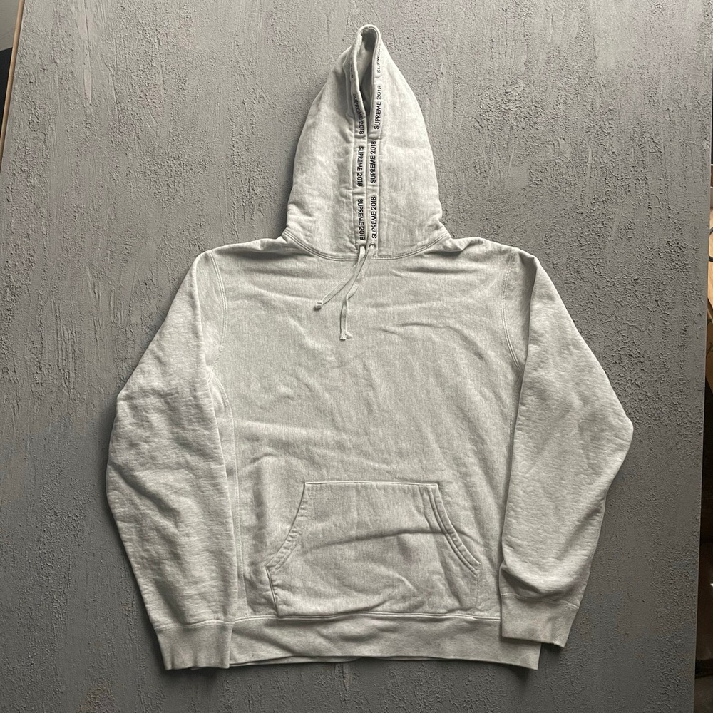 Supreme Logo Tape Hoodie Men XL Grey 2018